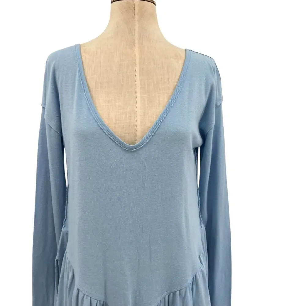 Free People We The Free Rose Petal Tee Shirt Long Sleeve‎ Blue Size Large